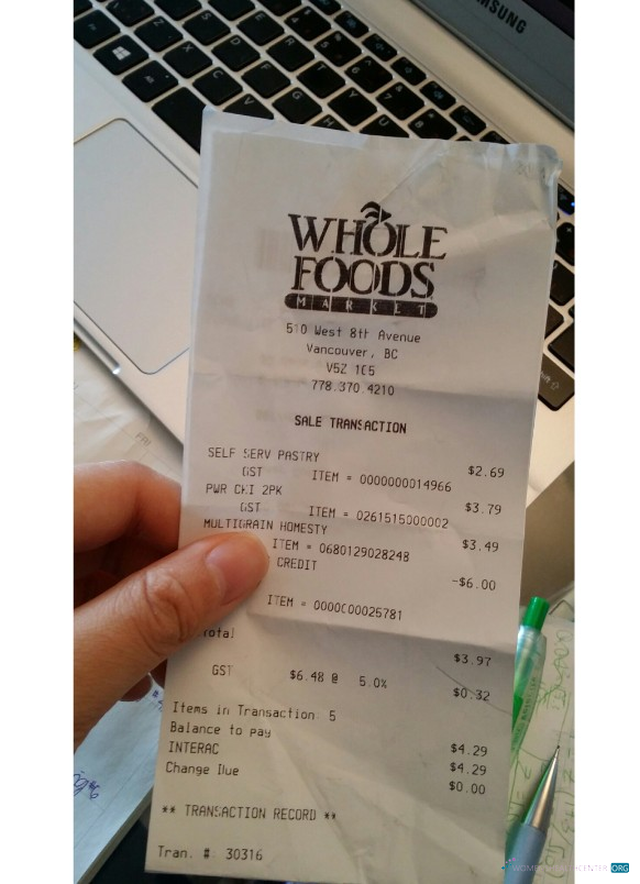 Download Canada Whole foods market payment receipt Photoshop template